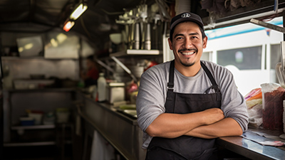 Hombre con delantal en la cocina